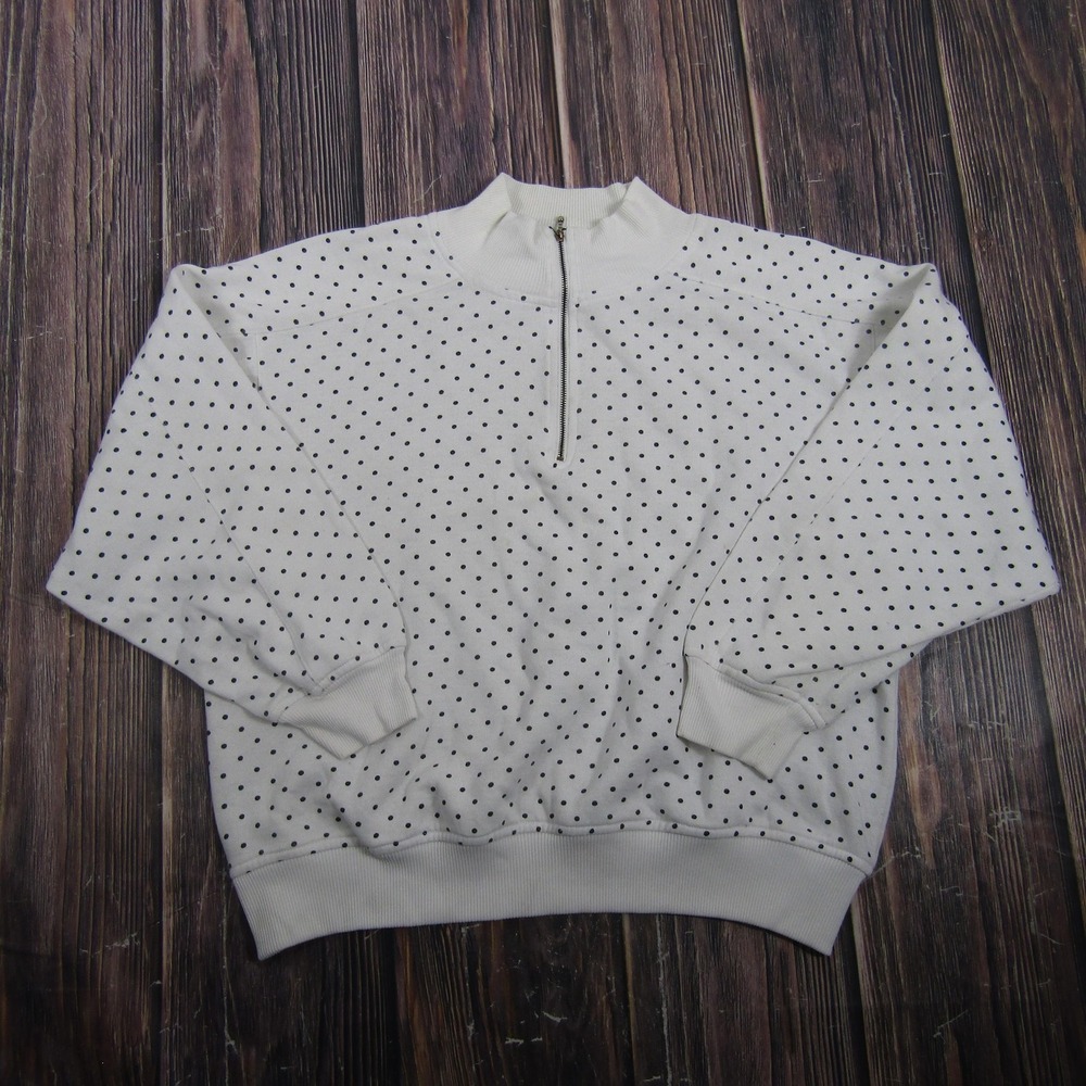 Trend Basics Sweater Womens Size Large White Polka Dot 1/4 Zip Mock Neck Vintage